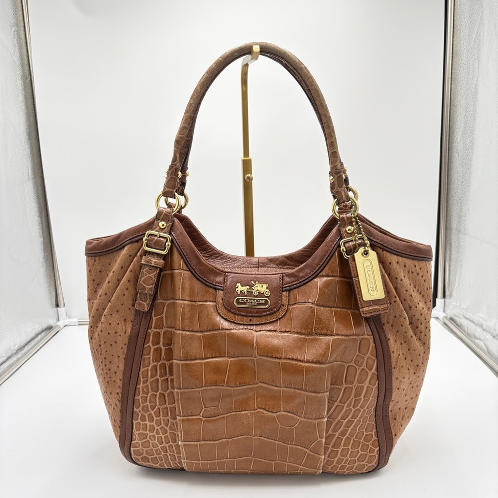 Vtg Coach Abigail Embossed Croc Ostrich Brown Leather Shoulder Satchel Bag Purse